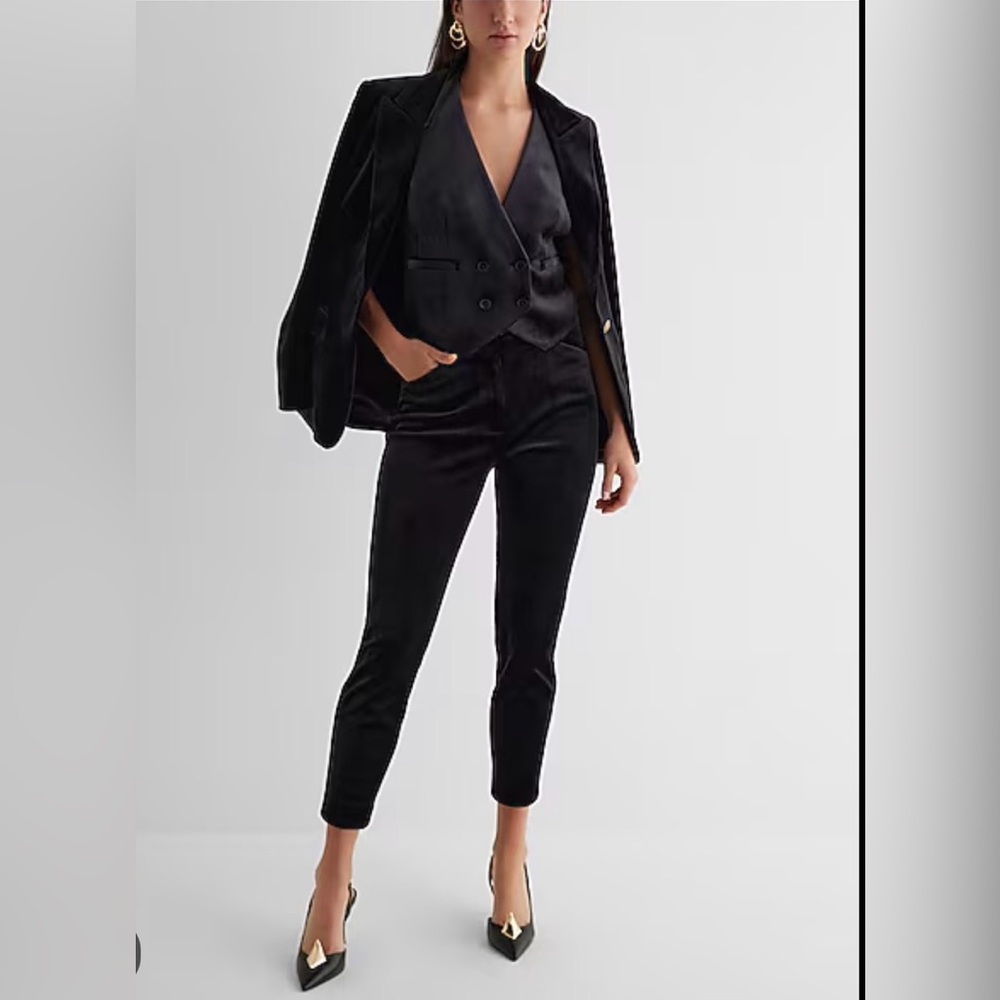 Express Black Velvet Blazer with Matching Vest - Picture 2 of 12